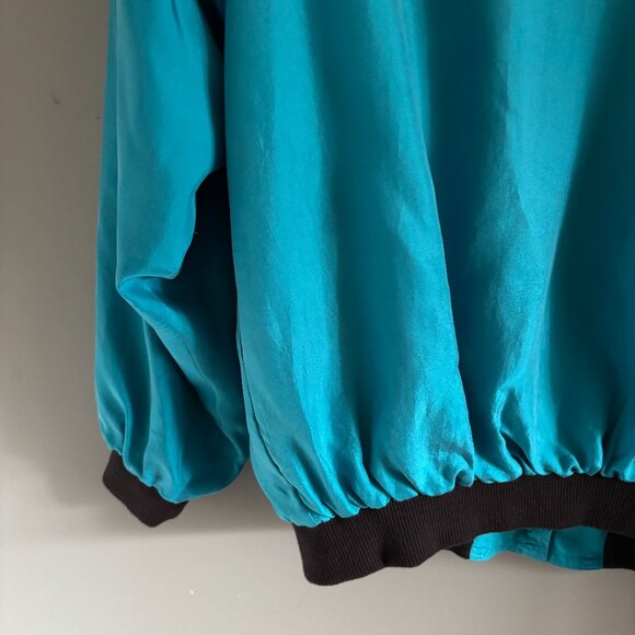 Vintage Turquoise Silk Bomber Jacket - Picture 12 of 16